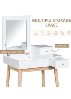 HOMCOM White Dressing Table 2 Drawers (60cm x 50cm x 85.5cm)