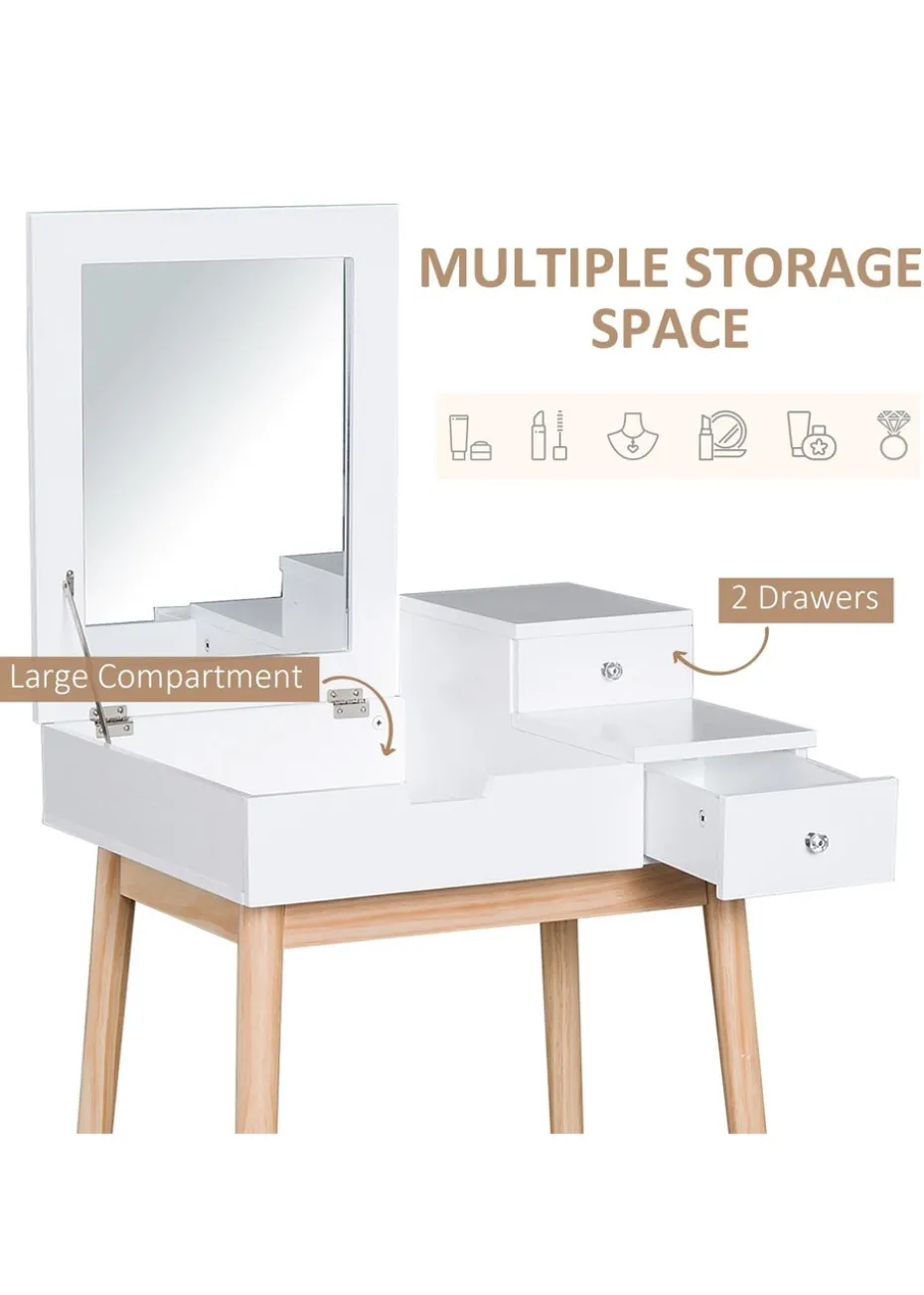 HOMCOM White Dressing Table 2 Drawers (60cm x 50cm x 85.5cm)