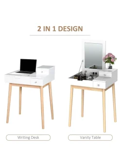 HOMCOM White Dressing Table 2 Drawers (60cm x 50cm x 85.5cm)