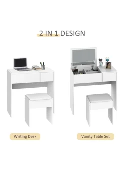 HOMCOM White Dressing Table Set with Flip-up Mirror (80cm x 40cm x 79cm)