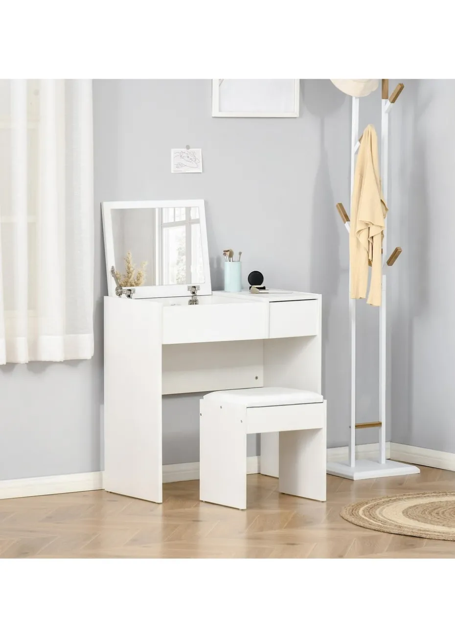 HOMCOM White Dressing Table Set with Flip-up Mirror (80cm x 40cm x 79cm)