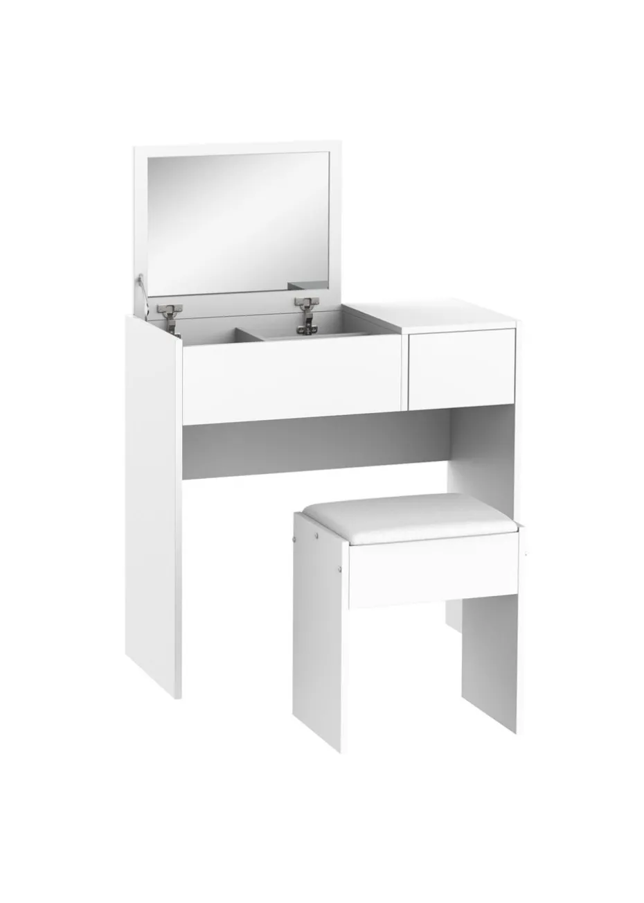 HOMCOM White Dressing Table Set with Flip-up Mirror (80cm x 40cm x 79cm)