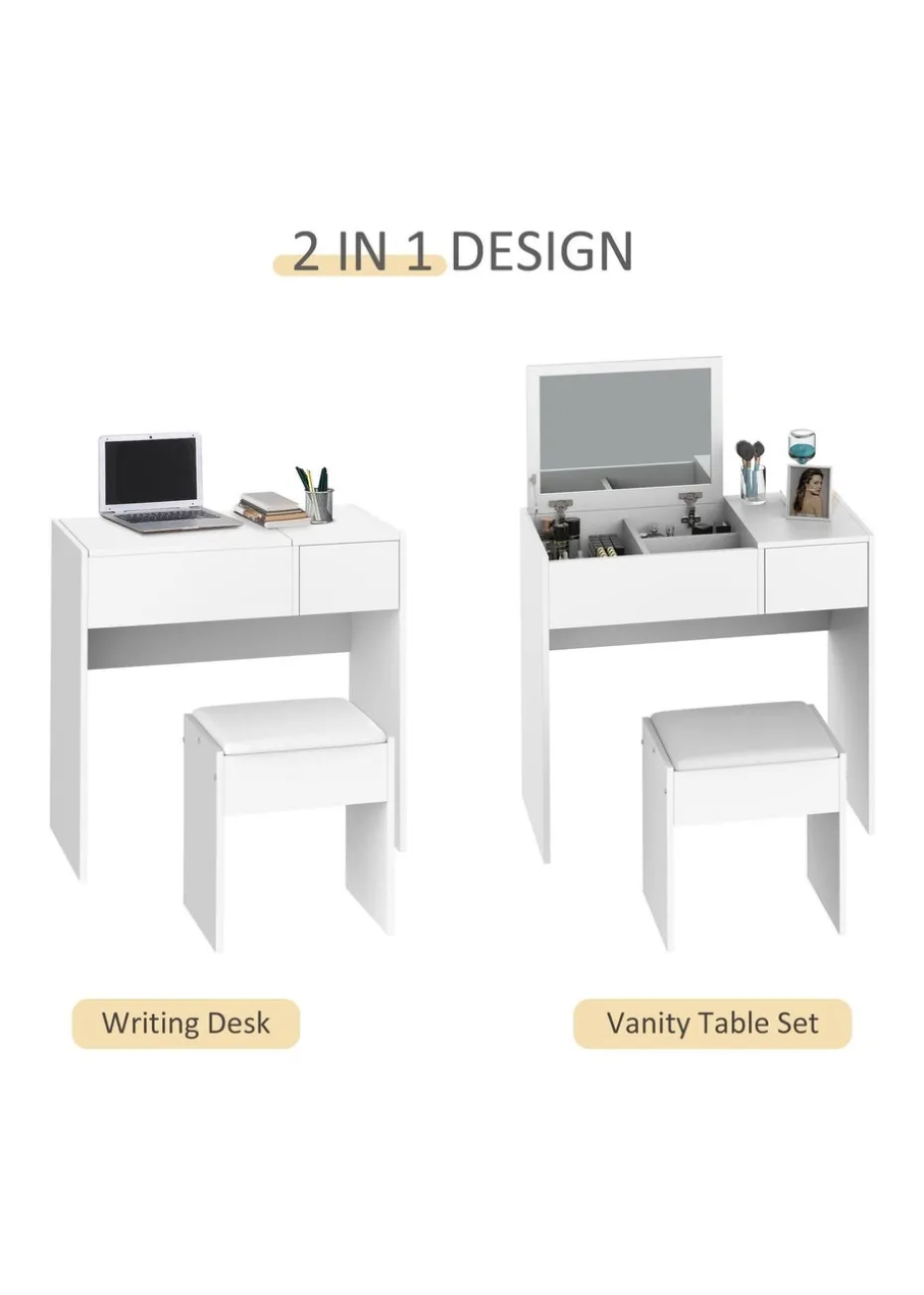 HOMCOM White Dressing Table Set with Flip-up Mirror (80cm x 40cm x 79cm)