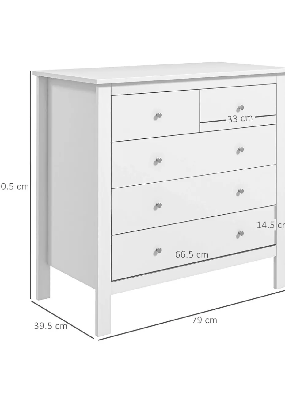 HOMCOM White Modern Chest Of Drawers (79cm x 39.5cm x 80.5cm)
