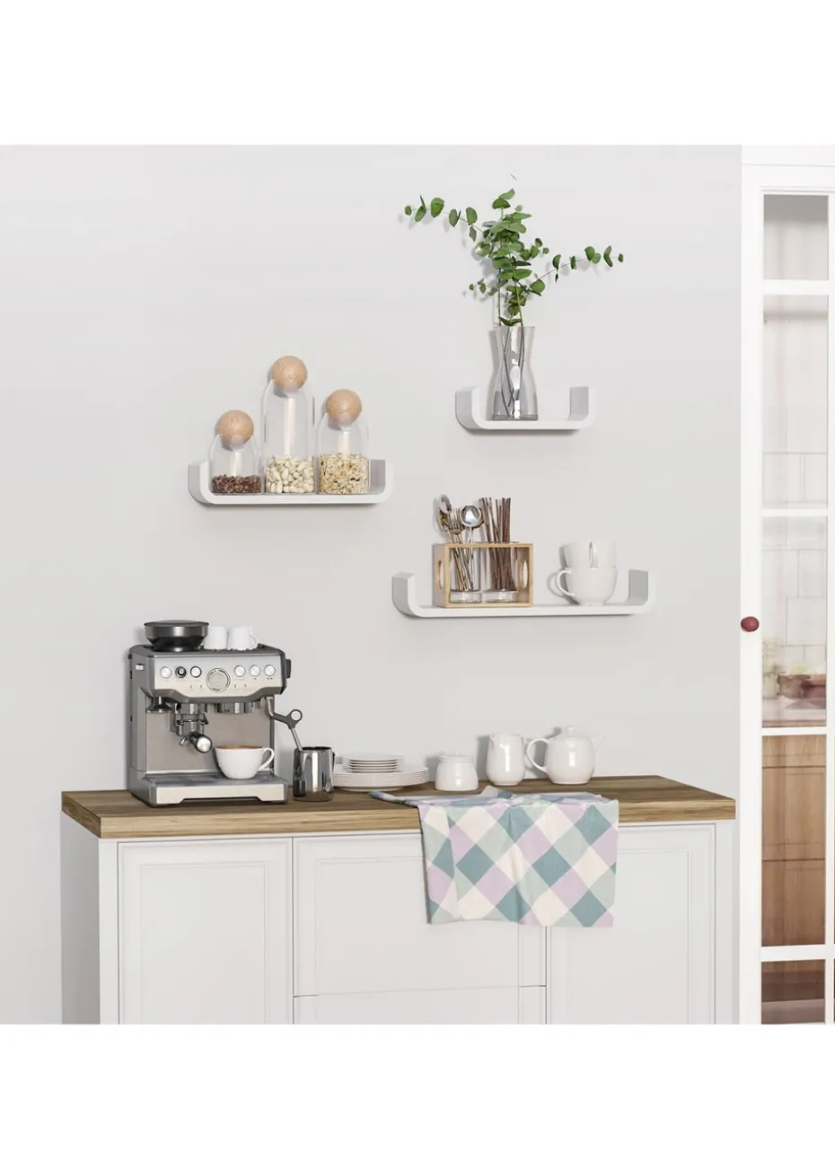 HOMCOM White U Shaped Shelf Set (60cm x 15cm x 10cm)