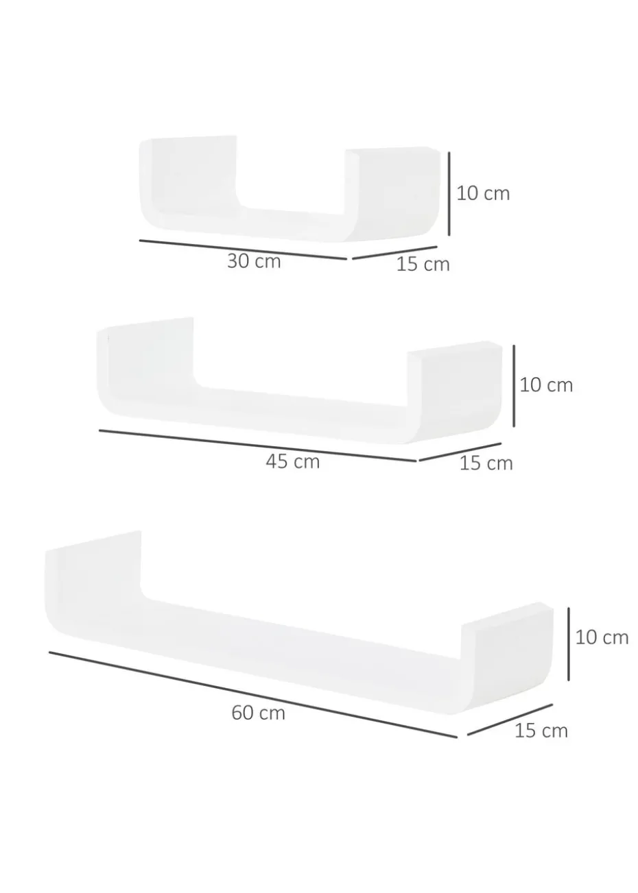 HOMCOM White U Shaped Shelf Set (60cm x 15cm x 10cm)