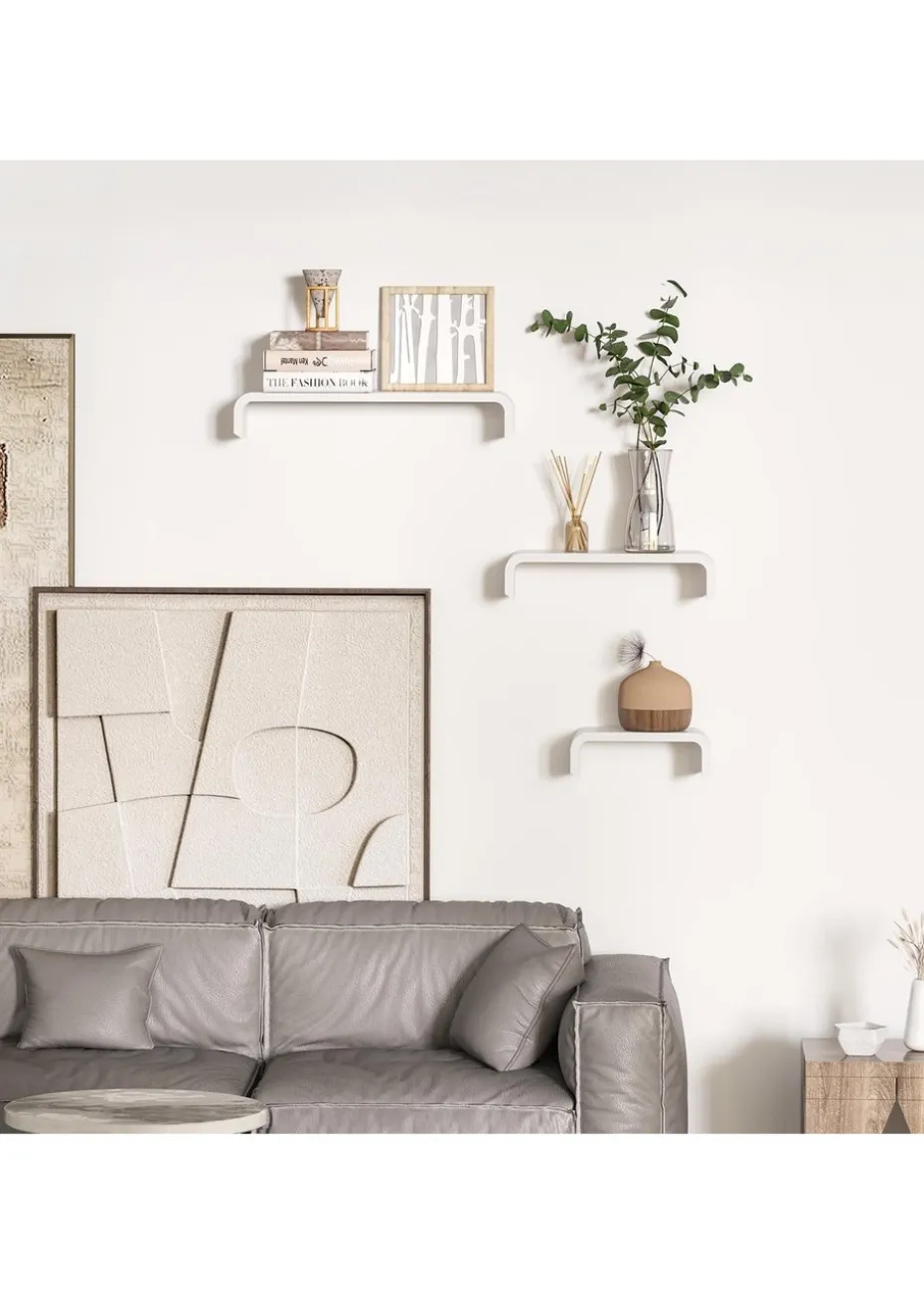 HOMCOM White U Shaped Shelf Set (60cm x 15cm x 10cm)