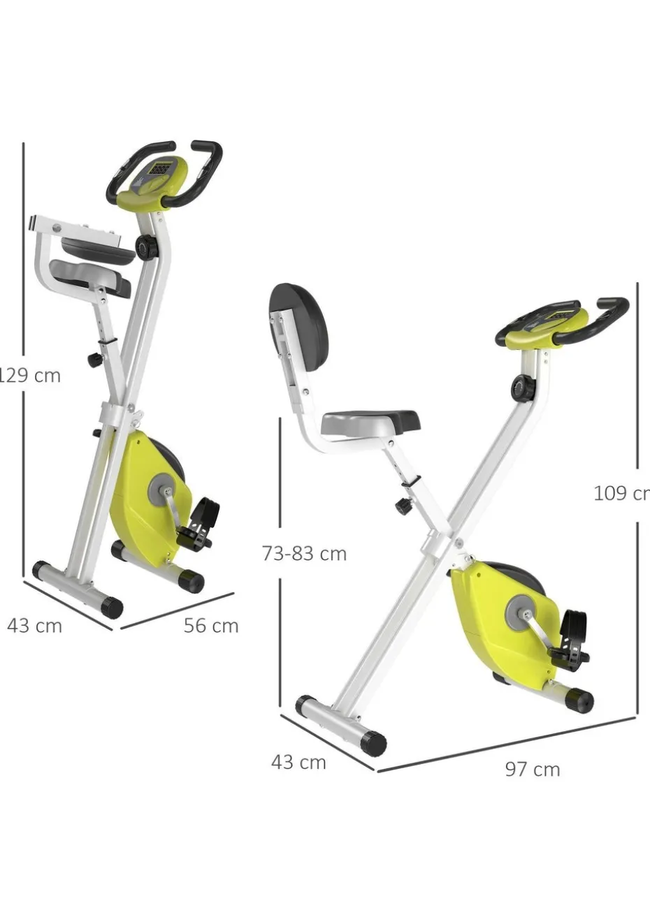 HOMCOM Yellow Magnetic Resistance Exercise Bike Foldable LCD Adjustable Seat