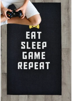 Homemaker Black Eat Sleep Game Repeat Rug