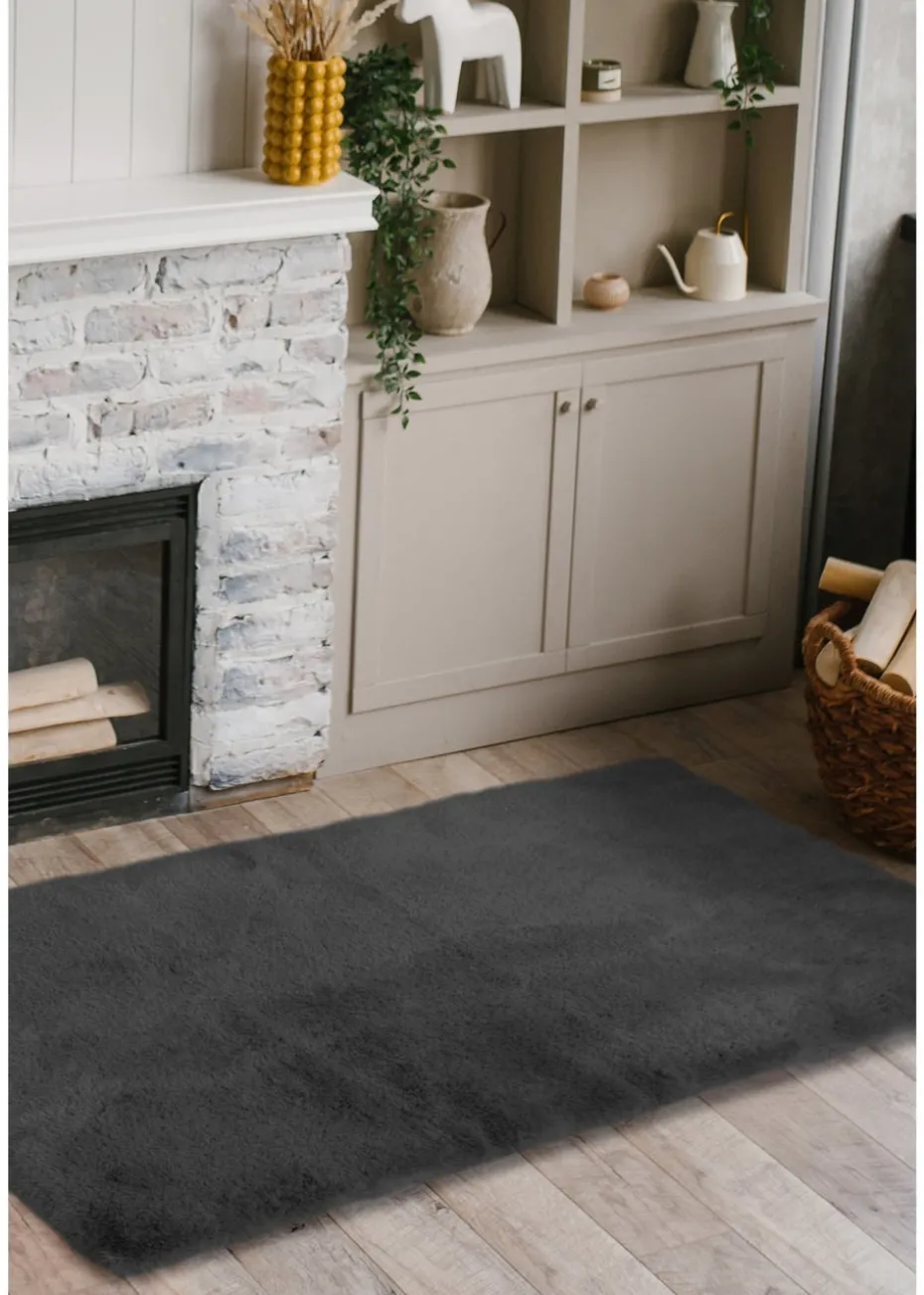 Homemaker Dark Grey Luxury Fur Oblong Rug