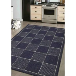 Homemaker Navy Check Gel Flatweave Rug