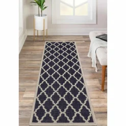 Homemaker Navy Trellis Gel Flatweave Runner Rug