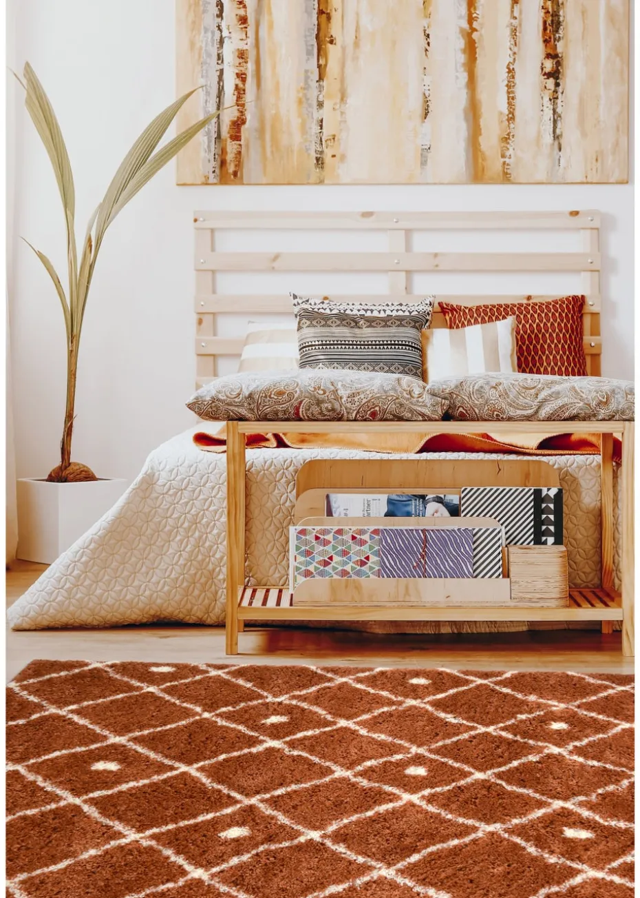 Homemaker Terracotta Snug Shaggy Diamond Rug