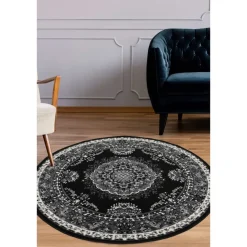 Homemaker Traditional Black Round Rug