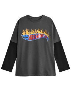 Hot Wheels Boys Grey Flame Logo Long Sleeved T-Shirt (3 - 12 Years)
