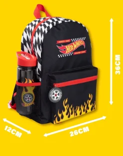 Hot Wheels Checkerboard Flame Kids Black 4 Piece Backpack Set