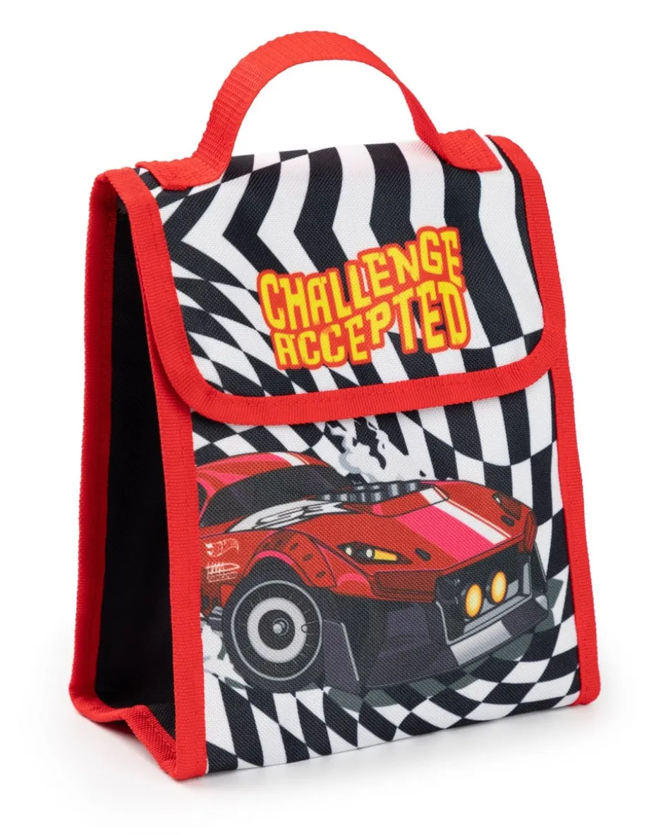 Hot Wheels Checkerboard Flame Kids Black 4 Piece Backpack Set