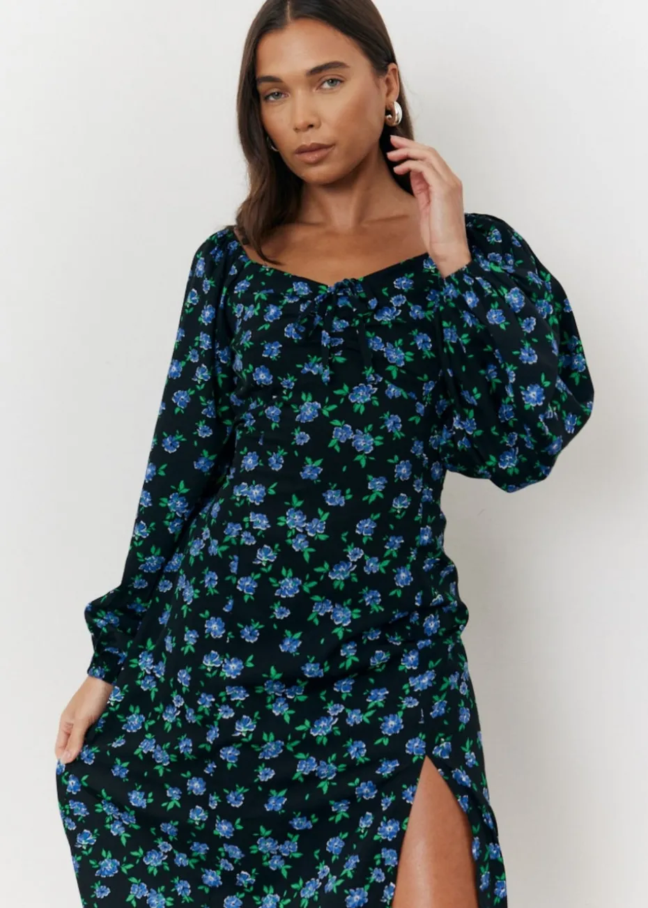 In The Style Black Floral Midi Dress