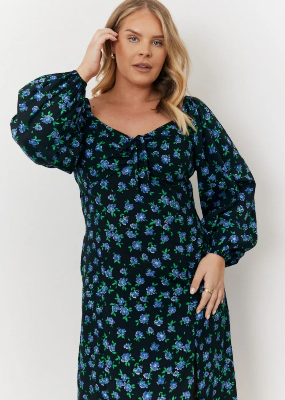 In The Style Black Floral Midi Dress