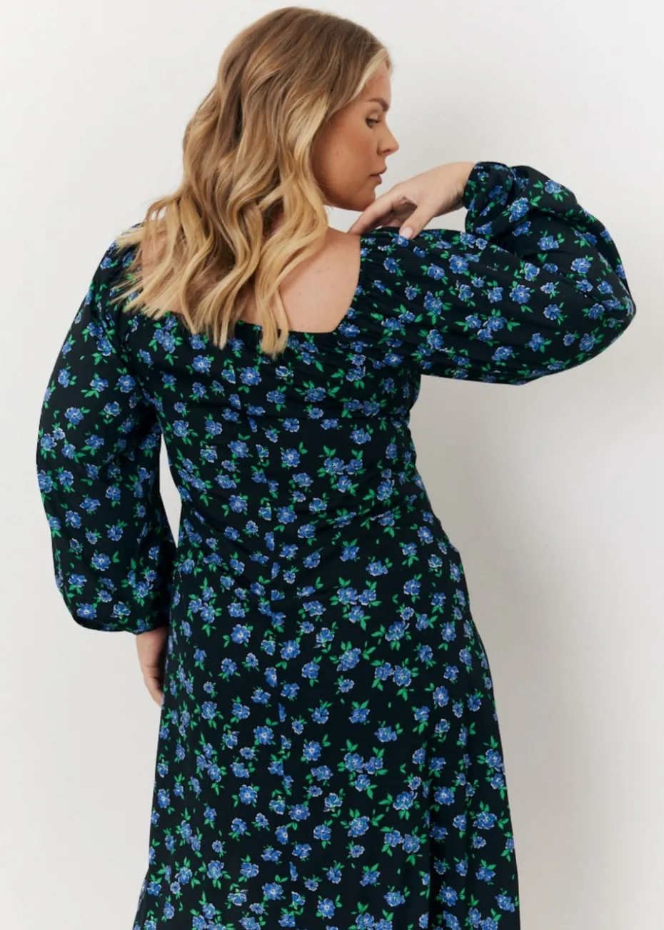 In The Style Black Floral Midi Dress