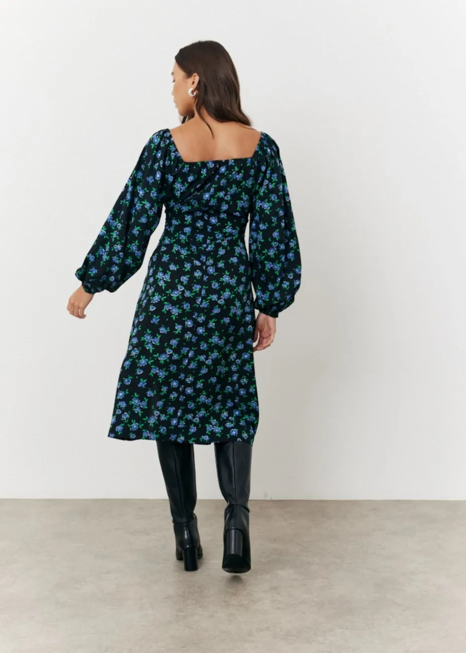 In The Style Black Floral Midi Dress