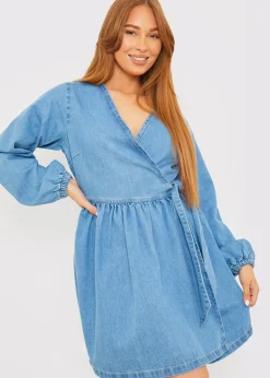 In The Style Blue Denim Wrap Dress