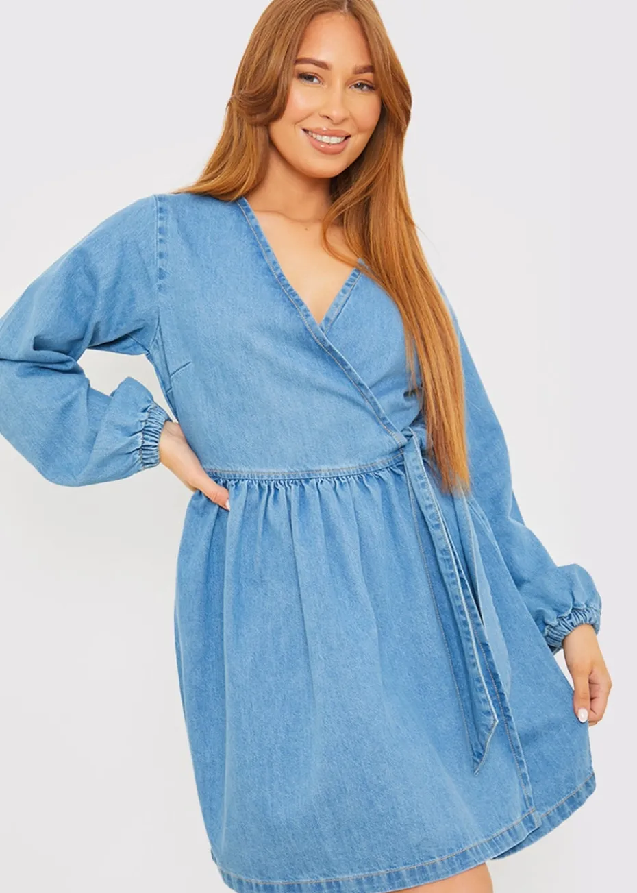 In The Style Blue Denim Wrap Dress
