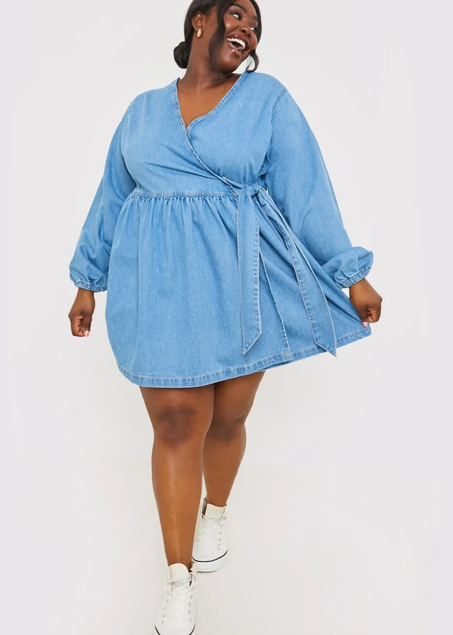 In The Style Blue Denim Wrap Dress