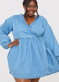 In The Style Blue Denim Wrap Dress