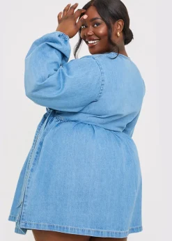 In The Style Blue Denim Wrap Dress