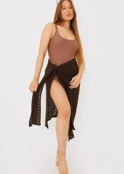 In The Style Chocolate Crochet Sarong