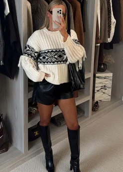 In The Style Perri Sian Cream Aztec Fringe Jumper