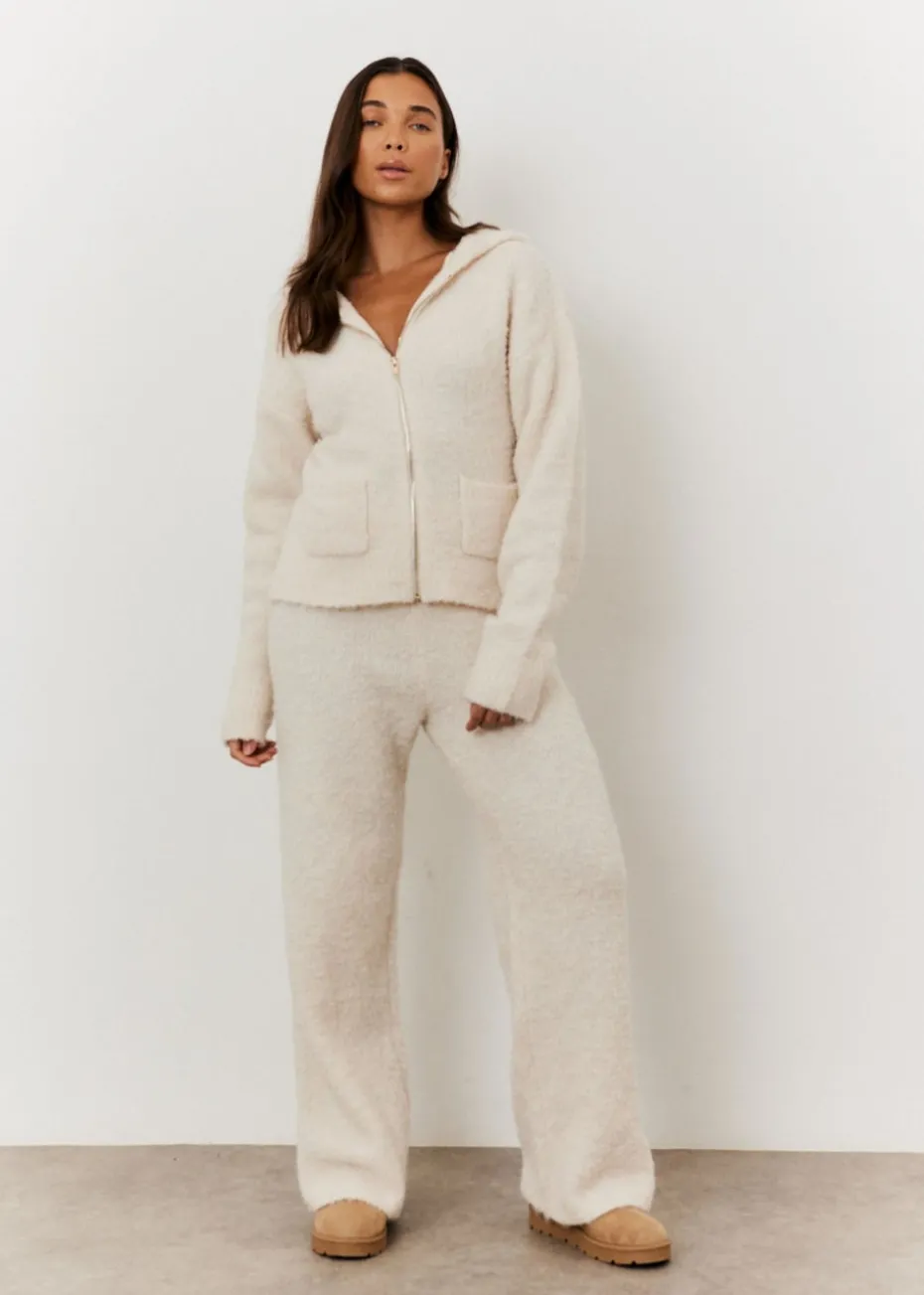 In The Style Stacey Solomon Cream Fluffy Knit Zip Up Hoodie