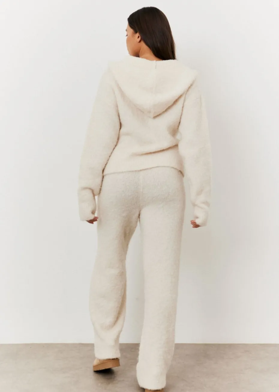 In The Style Stacey Solomon Cream Fluffy Knit Zip Up Hoodie