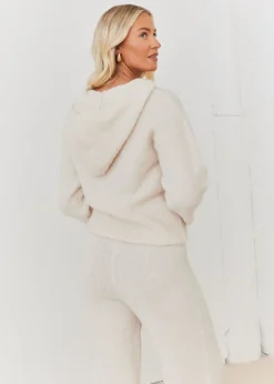 In The Style Stacey Solomon Cream Fluffy Knit Zip Up Hoodie