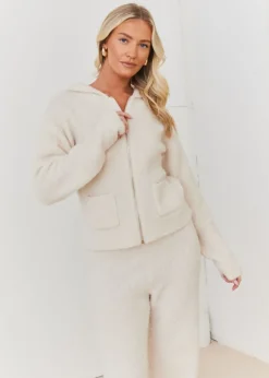 In The Style Stacey Solomon Cream Fluffy Knit Zip Up Hoodie