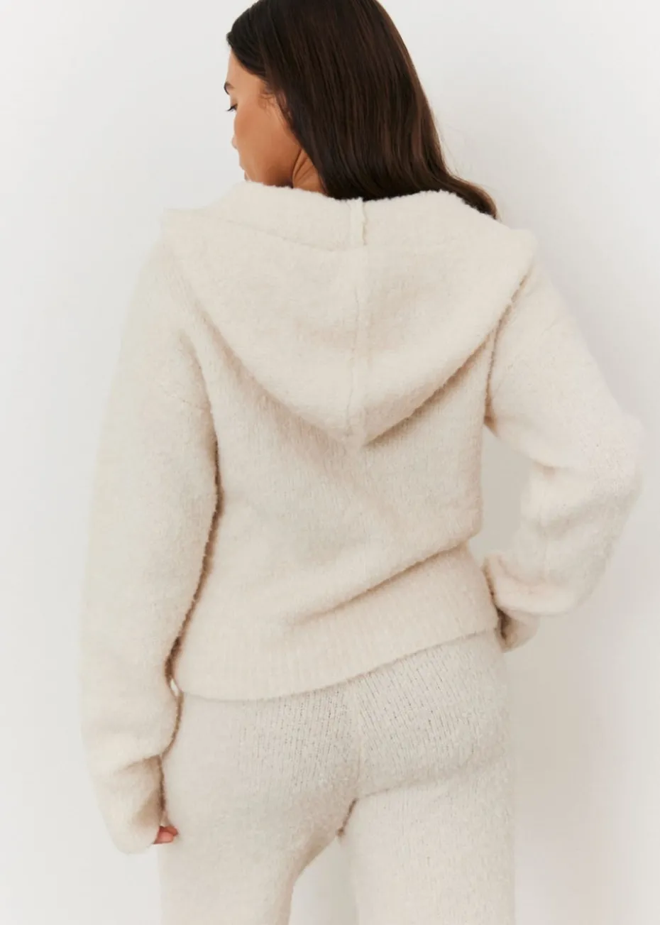 In The Style Stacey Solomon Cream Fluffy Knit Zip Up Hoodie