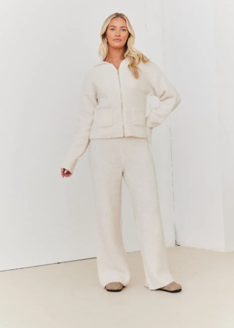 In The Style Stacey Solomon Cream Fluffy Knit Zip Up Hoodie