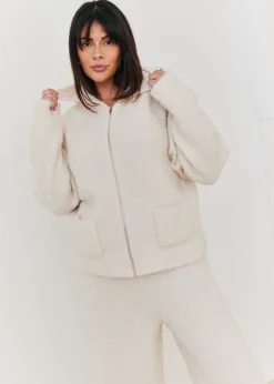 In The Style Stacey Solomon Cream Fluffy Knit Zip Up Hoodie