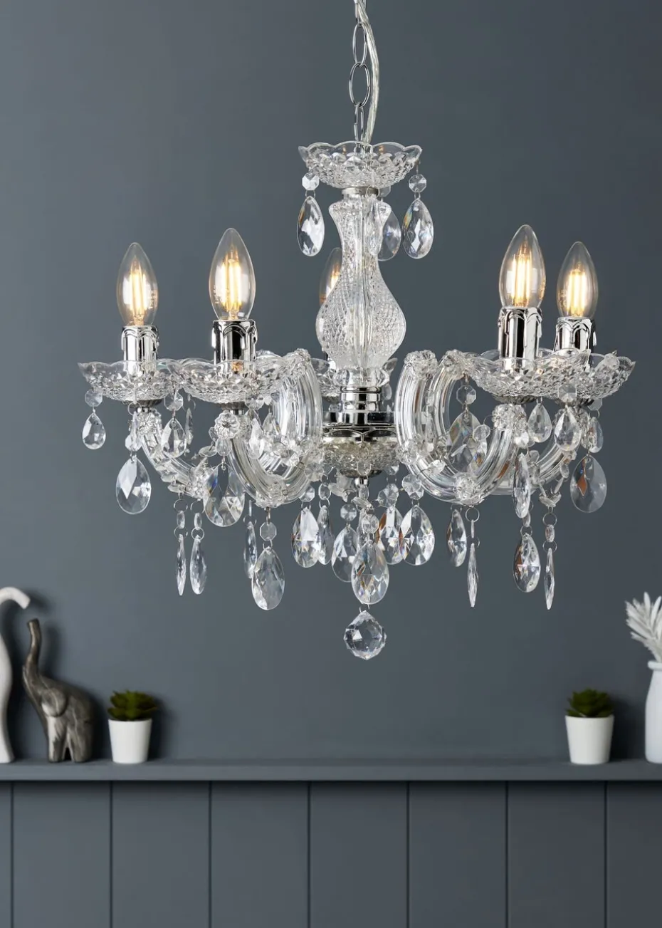 Inlight Charlotte Chrome 5LT Ceiling Fitting (145cm x 45cm x 45cm)