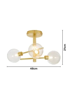 Inlight Nova Brass 3LT Ceiling Light (21cm x 48cm x 48cm)