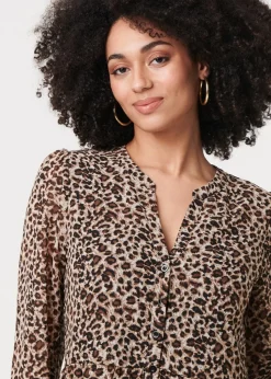 Izabel London Beige Animal Print Long Sleeve Midi Dress