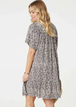 Izabel London Beige Animal Print Knee Length Smock Dress