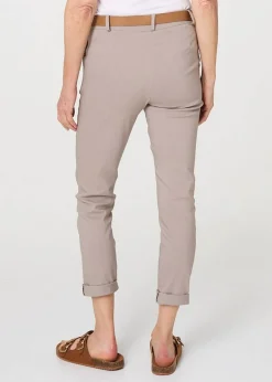 Izabel London Beige Belt Detail Slim Fit Cropped Trousers