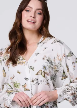 Izabel London Beige Butterfly Print Long Sleeve Shirt