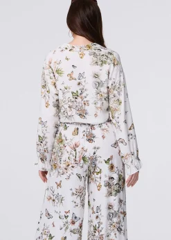 Izabel London Beige Butterfly Print Long Sleeve Shirt