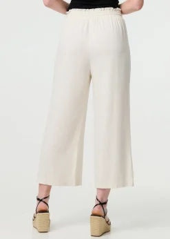 Izabel London Beige Elasticated Waist Crop Wide Leg Trousers