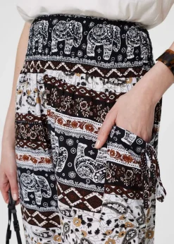 Izabel London Beige Elephant Print High Waist Harem Pants