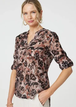 Izabel London Beige Floral Curve Hem Blouse