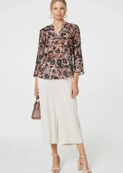 Izabel London Beige Floral Curve Hem Blouse